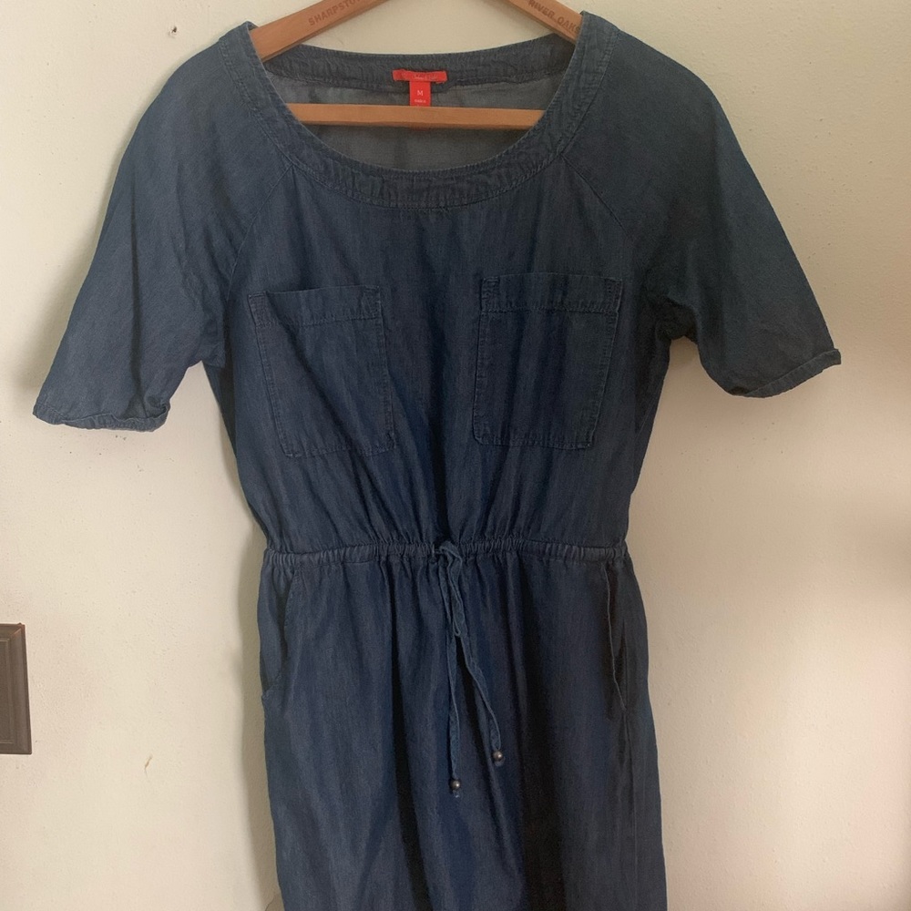 navy straight hem mid thigh 3/4 sleeves dress